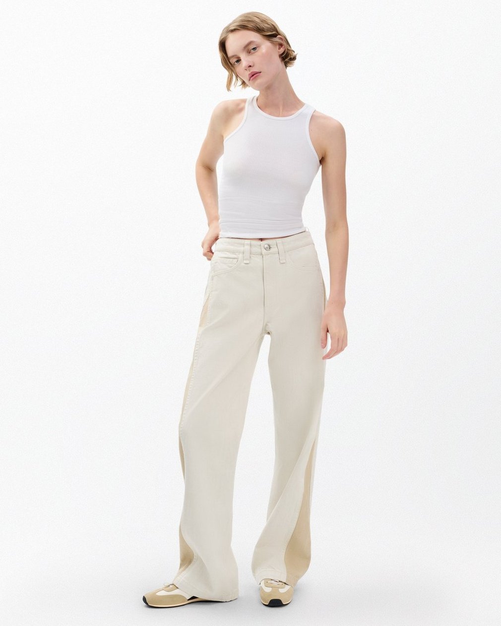 Logan Spliced Wide-Leg Jeans - Two Tone Stone - Image 3