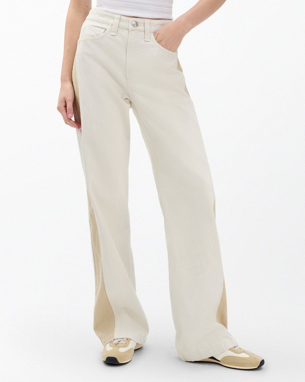 Logan Spliced Wide-Leg Jeans - Two Tone Stone - Image 4