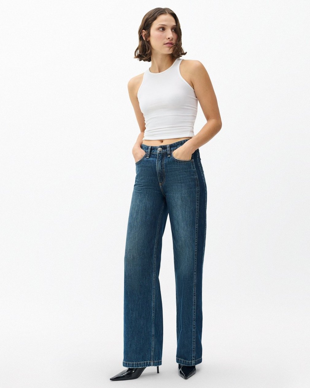 Logan Spliced Wide-Leg Jeans - Two Tone Dk Indigo - Image 3