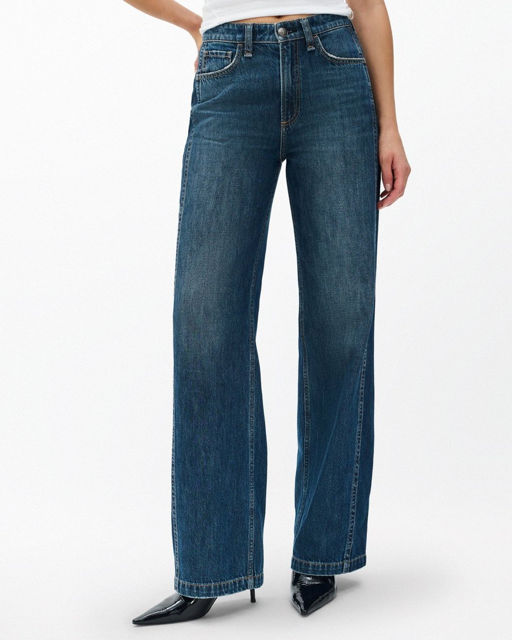 Logan Spliced Wide-Leg Jeans - Two Tone Dk Indigo - Image 4