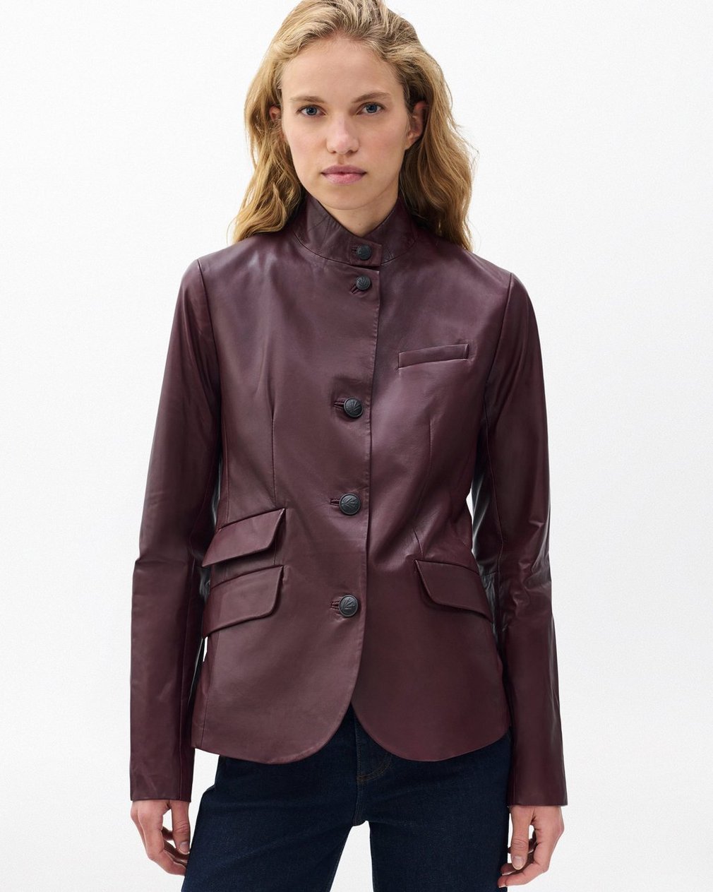 Slade Leather Blazer - Burgundy - Image 4