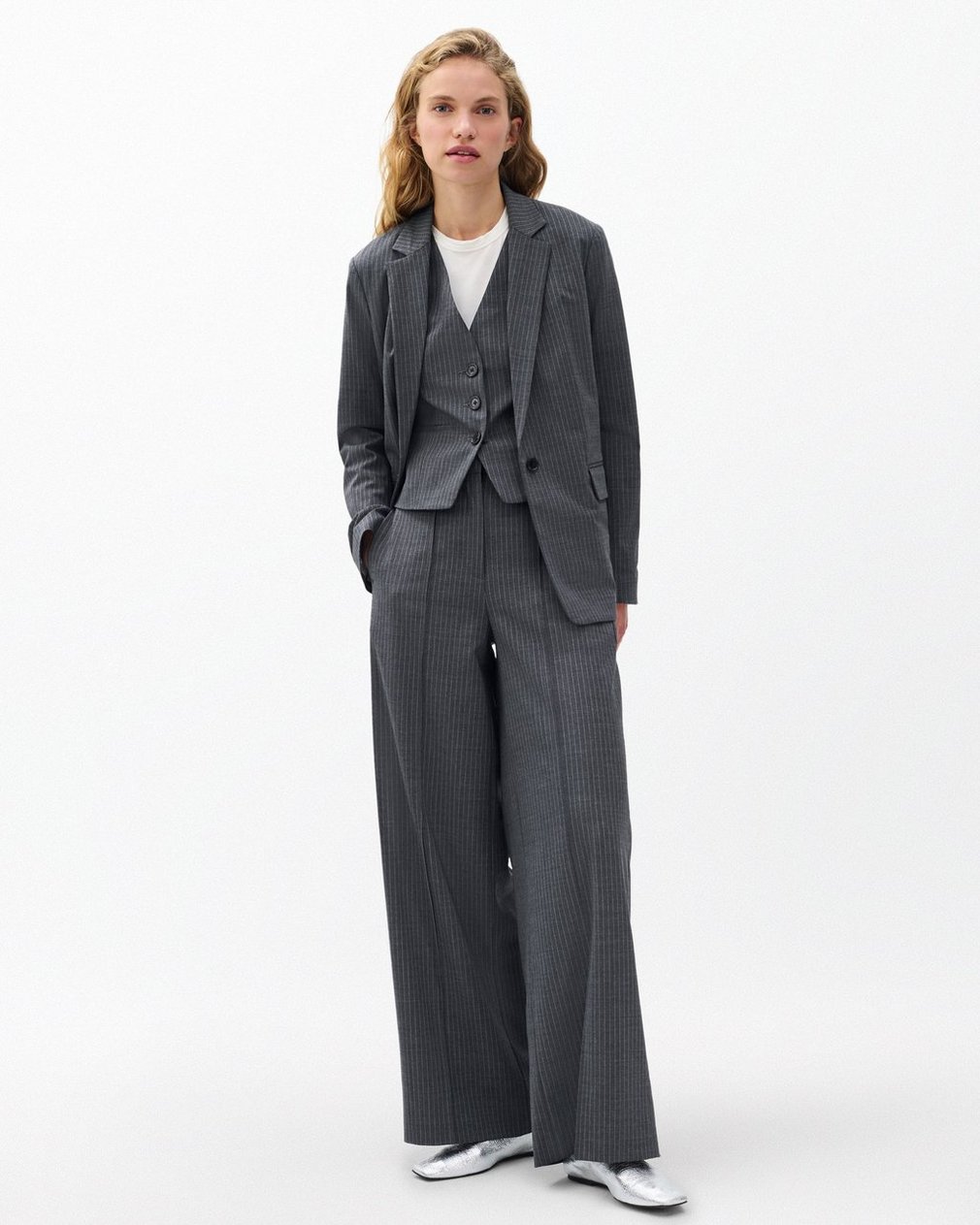 Jennifer Striped Two-in-One Blazer - Grey Stripe - Image 3