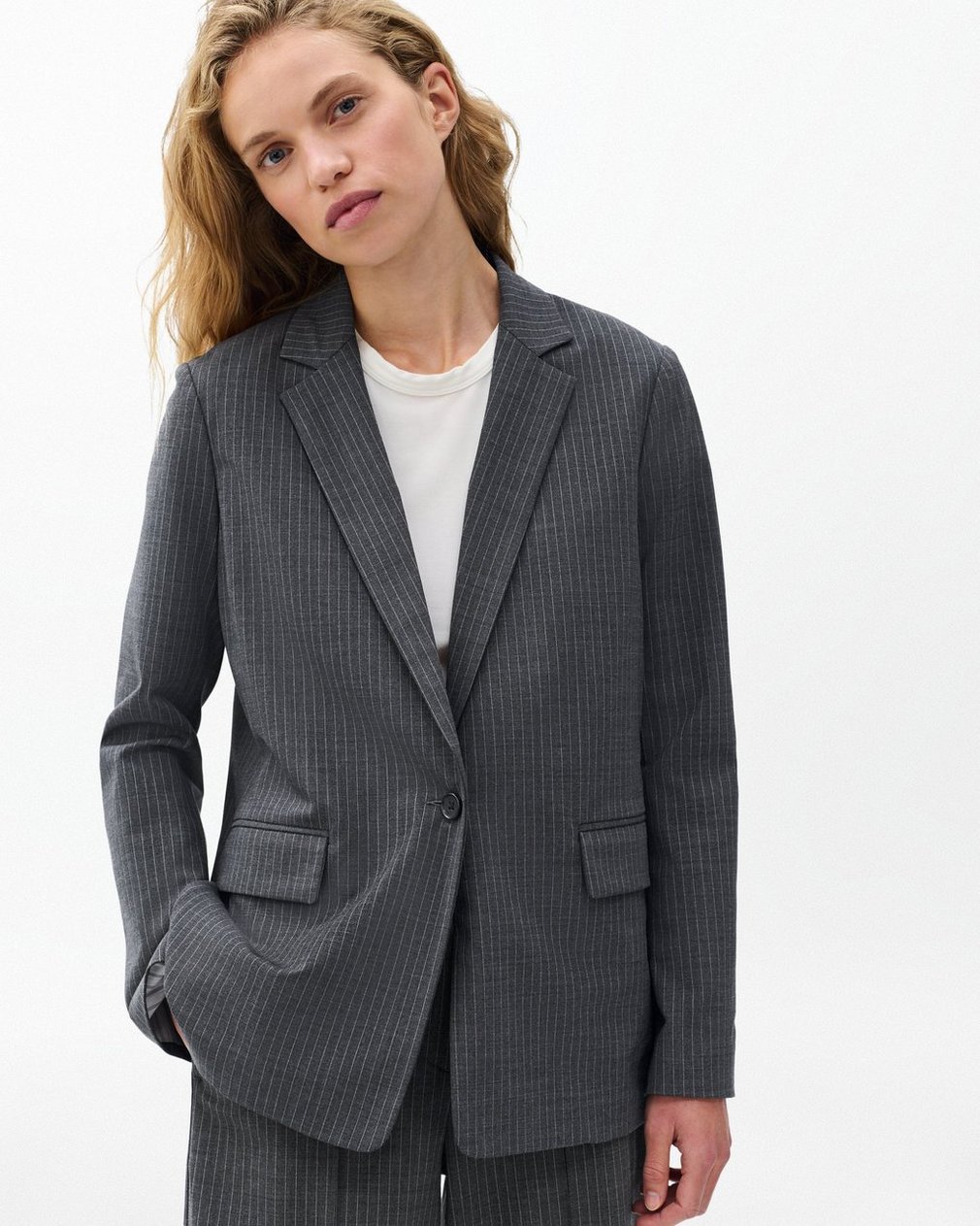 Jennifer Striped Two-in-One Blazer - Grey Stripe - Image 5