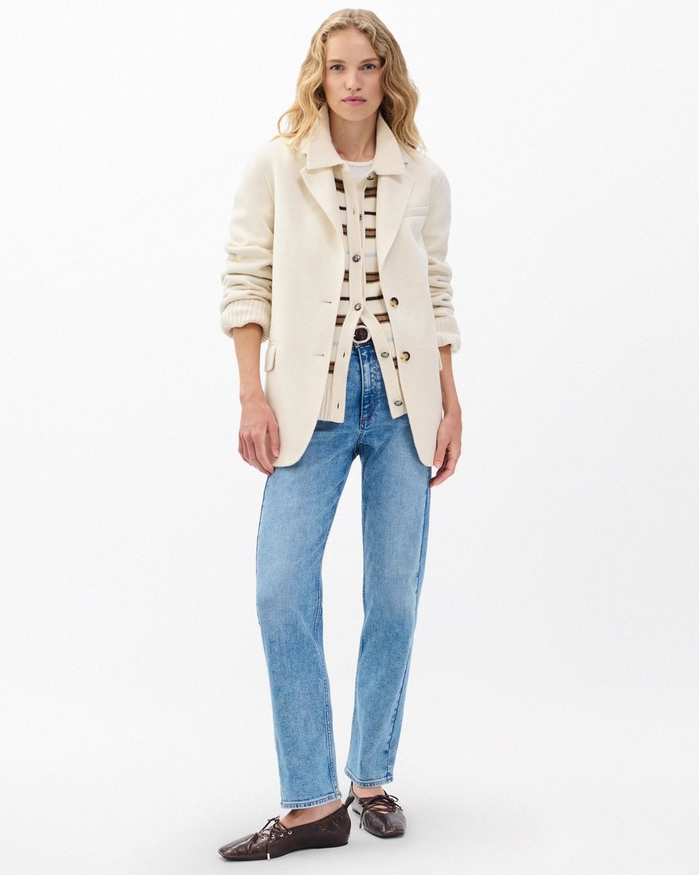Zoe Double-Face Wool Blazer - Ivory - Image 3