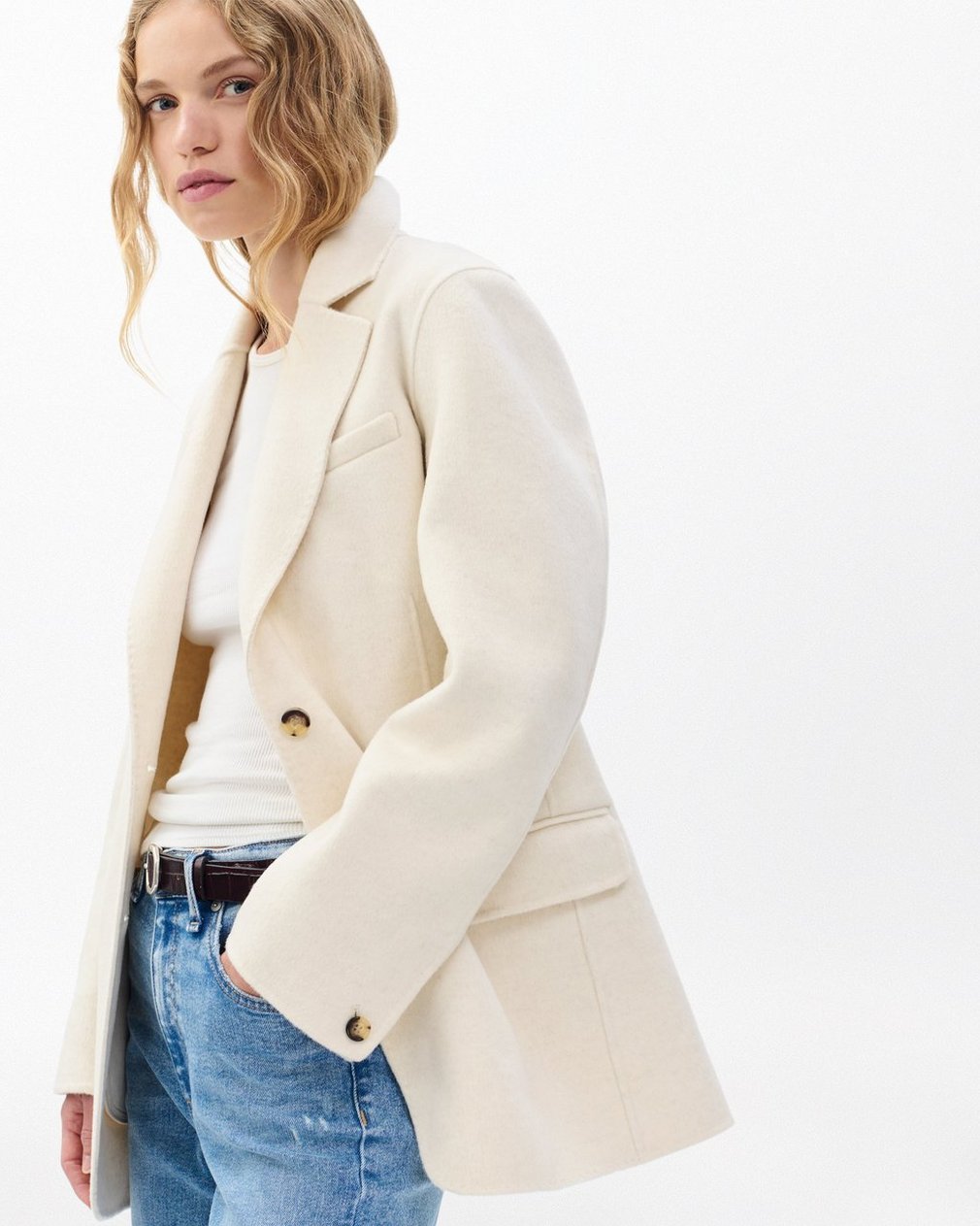 Zoe Double-Face Wool Blazer - Ivory - Image 4