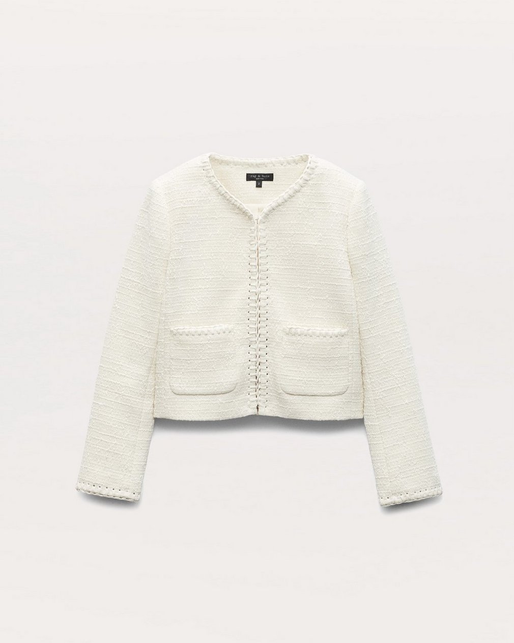 Cheyenne Whipstitch-Trimmed Tweed Lady Jacket - White - Image 2