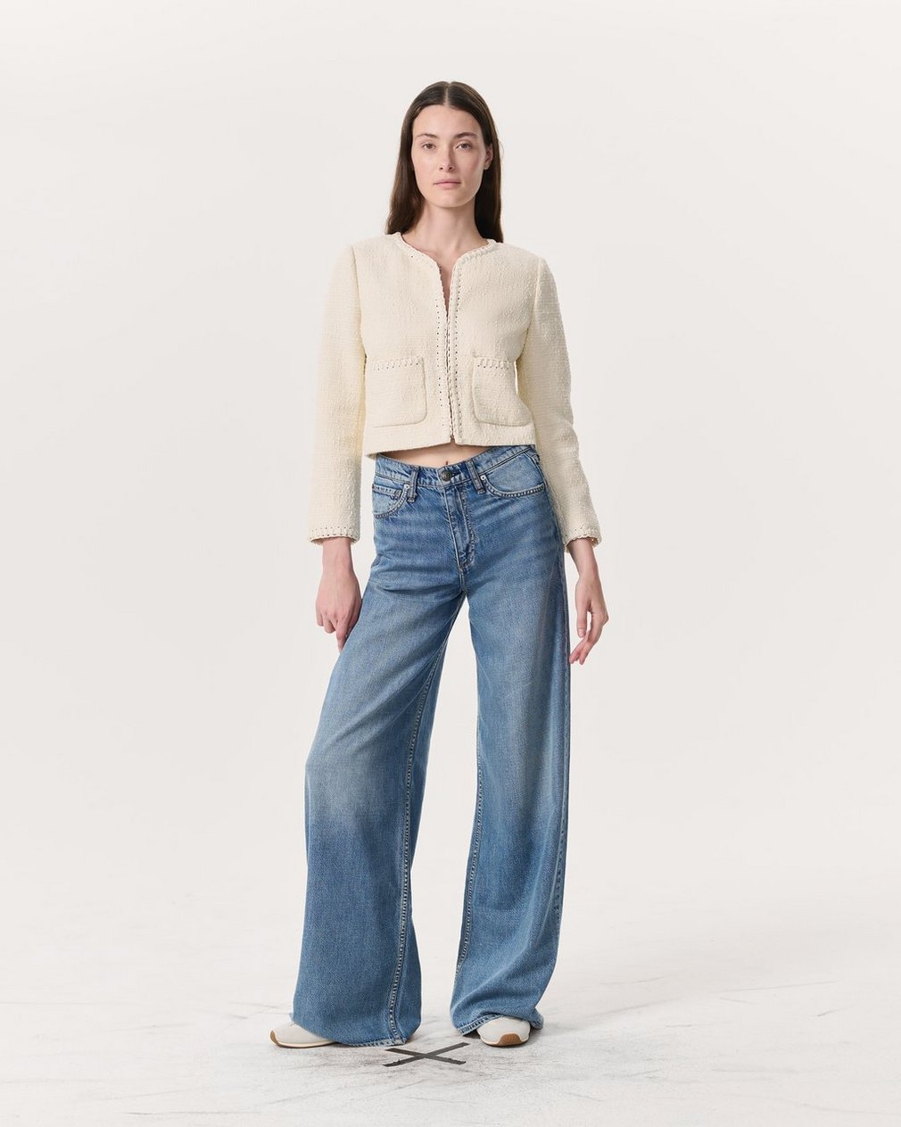 Cheyenne Whipstitch-Trimmed Tweed Lady Jacket - White - Image 4