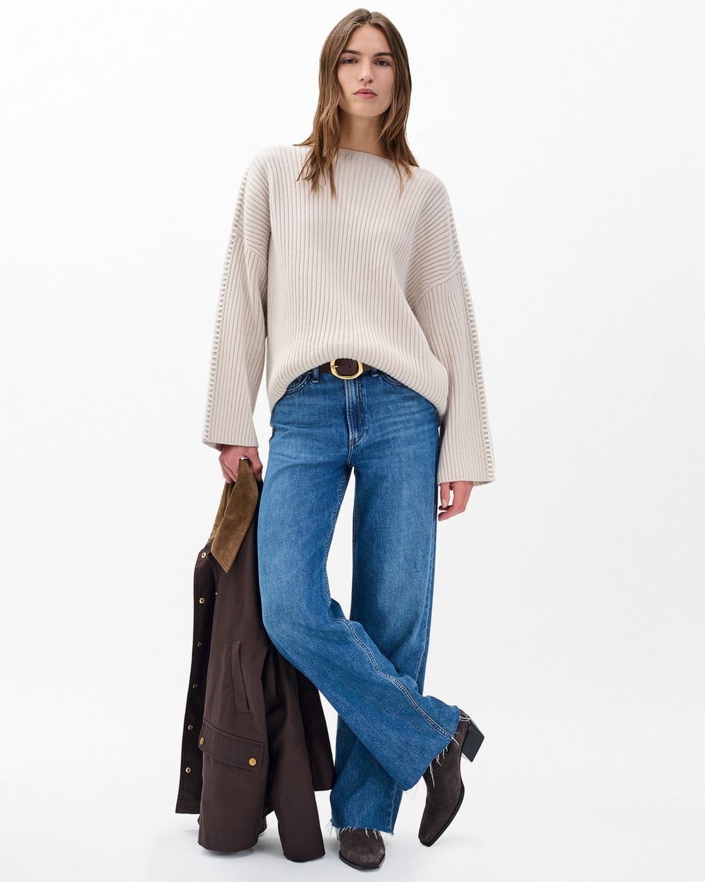 Ingrid Boatneck Wool Sweater - Light Oat - Image 3