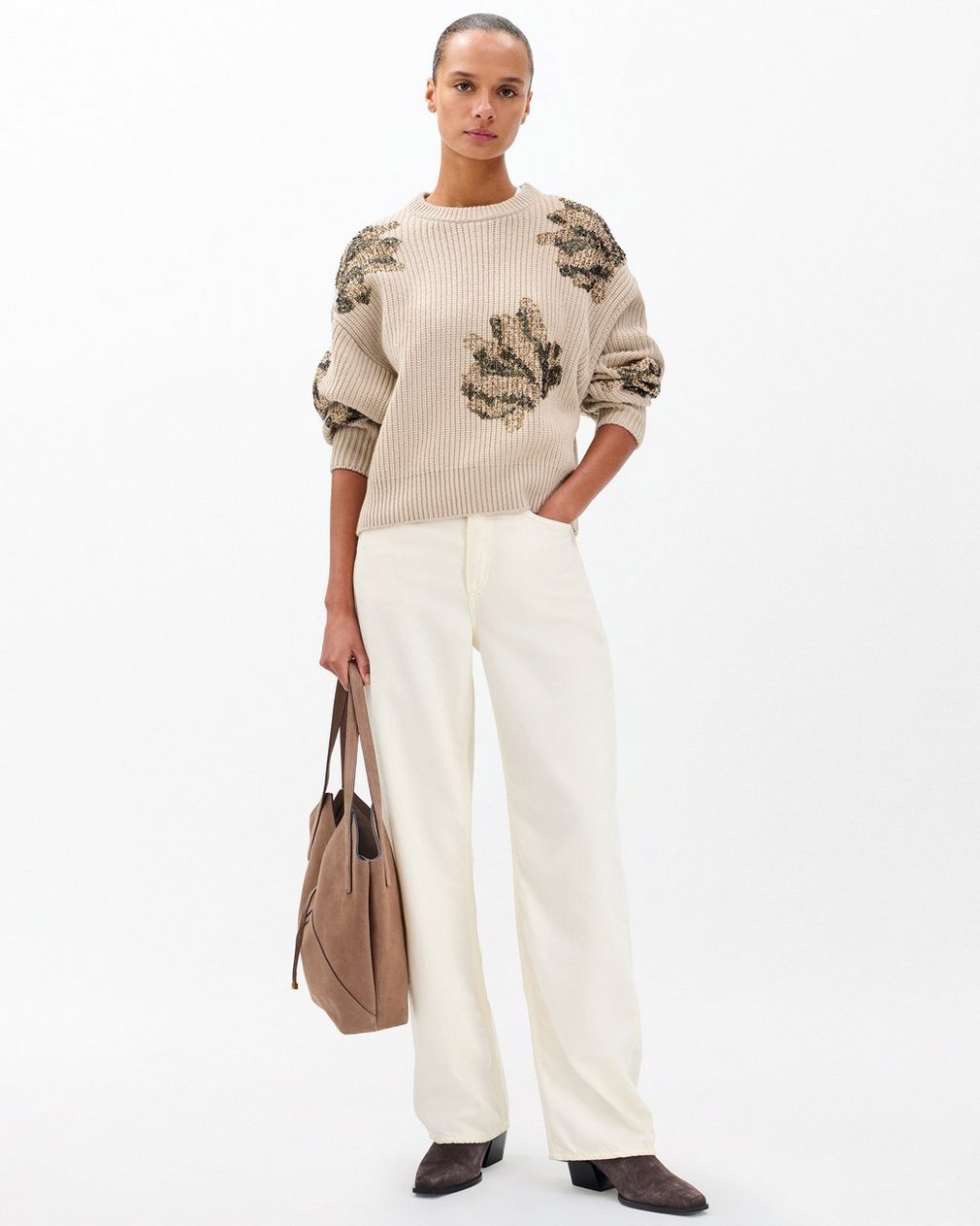 Julie Sequined Wool Sweater - Beige - Image 3