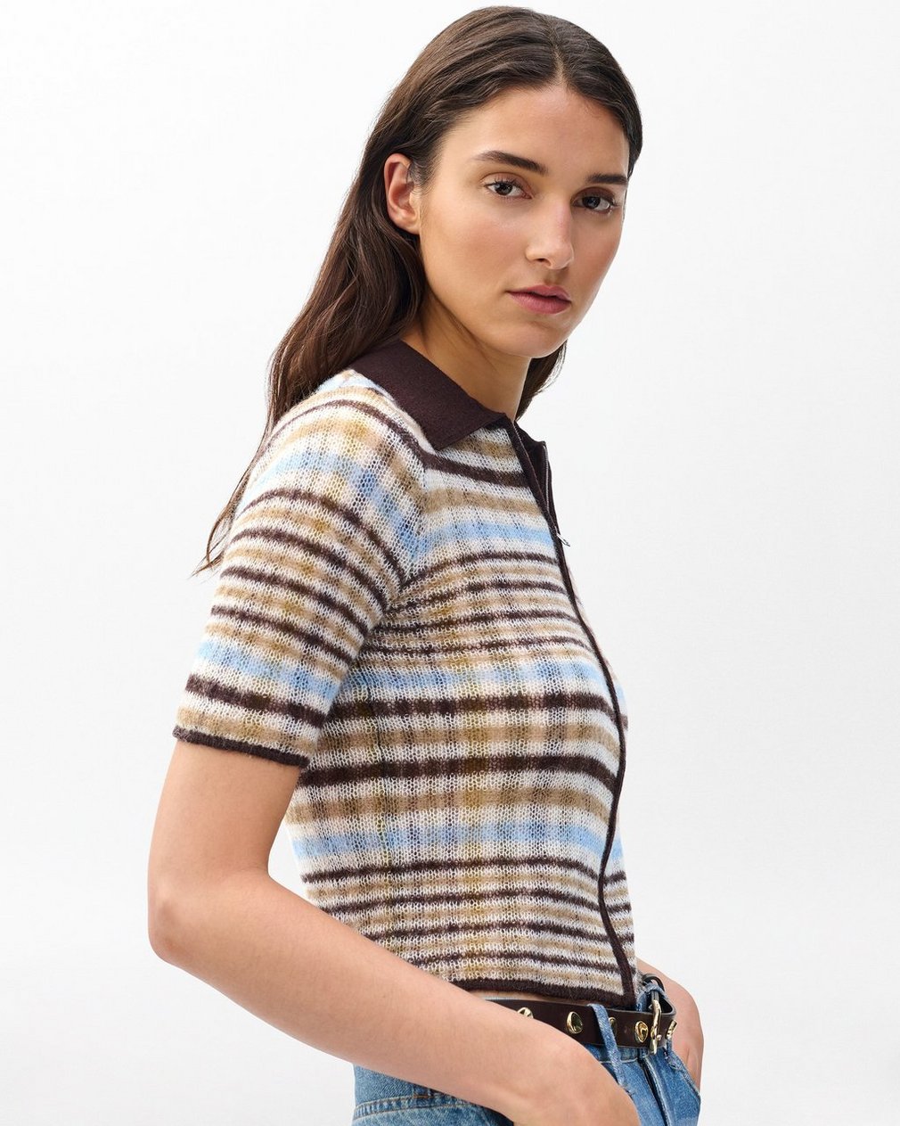 Leva Plaid Zip Polo Sweater - Ivory Multi - Image 3