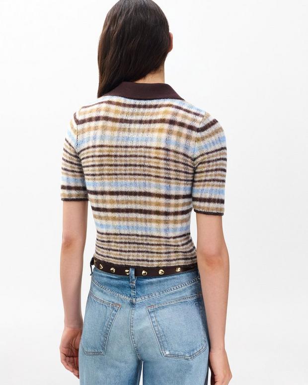 Leva Plaid Zip Polo Sweater - Ivory Multi - Image 6