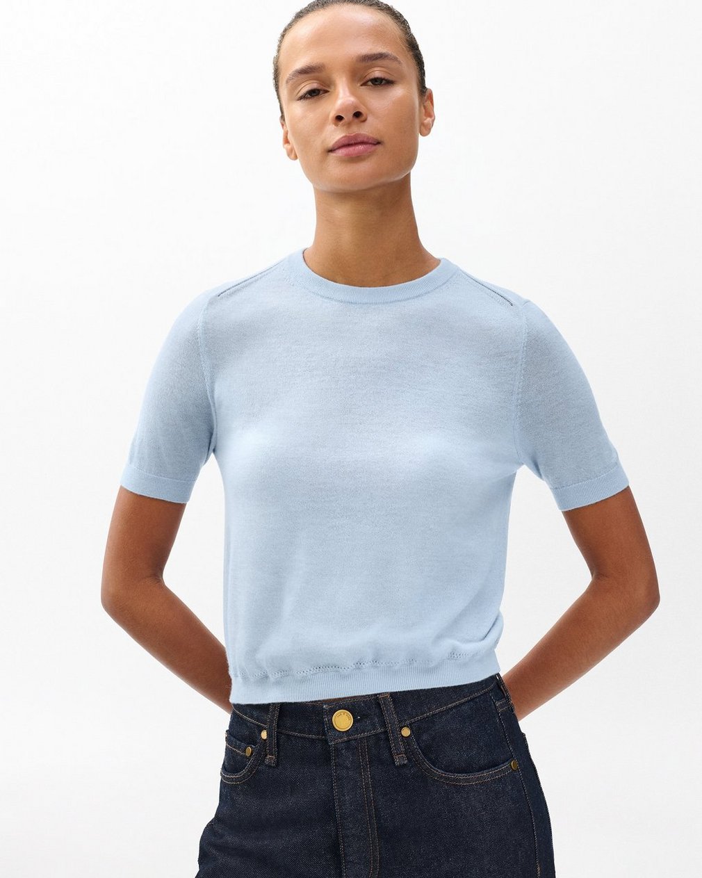 Adeline Lightweight Cashmere Tee - Light Blue - Image 5