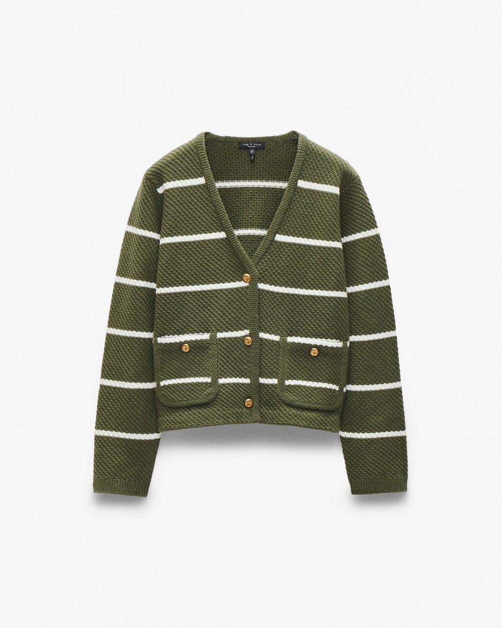 Peggy Striped Wool V-Neck Cardigan - Army Multi - Image 2