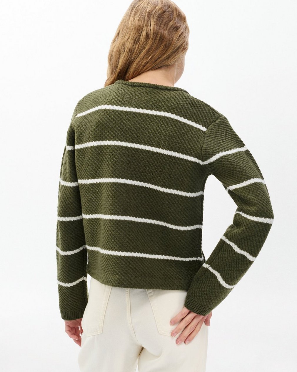 Peggy Striped Wool V-Neck Cardigan - Army Multi - Image 6