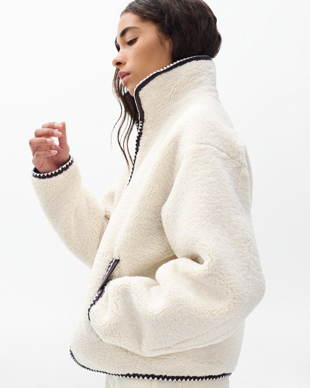 Mai Sherpa Zip-Up Jacket - Ivory - Image 5