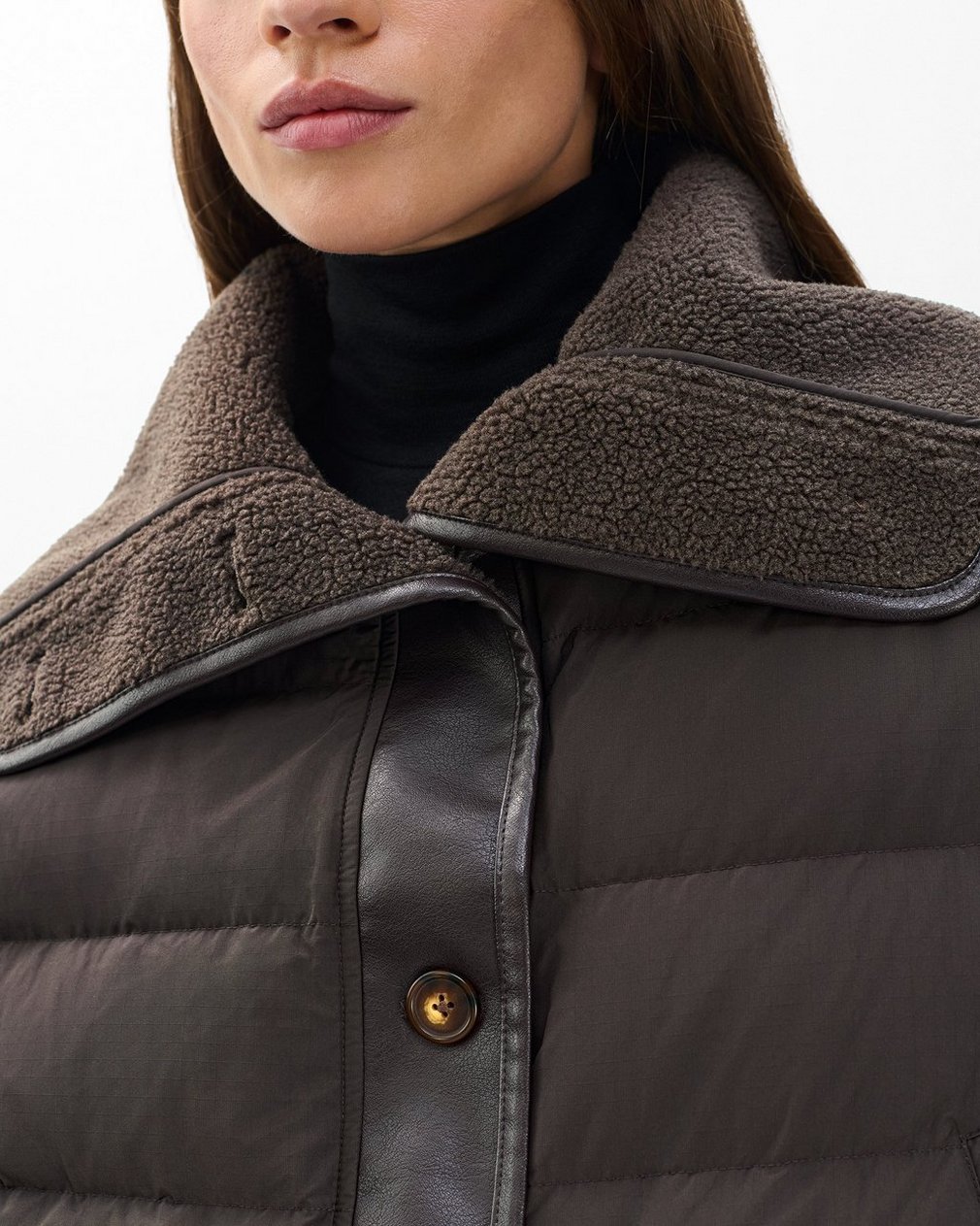 Gloria Mixed-Media Puffer Jacket - Brown - Image 4