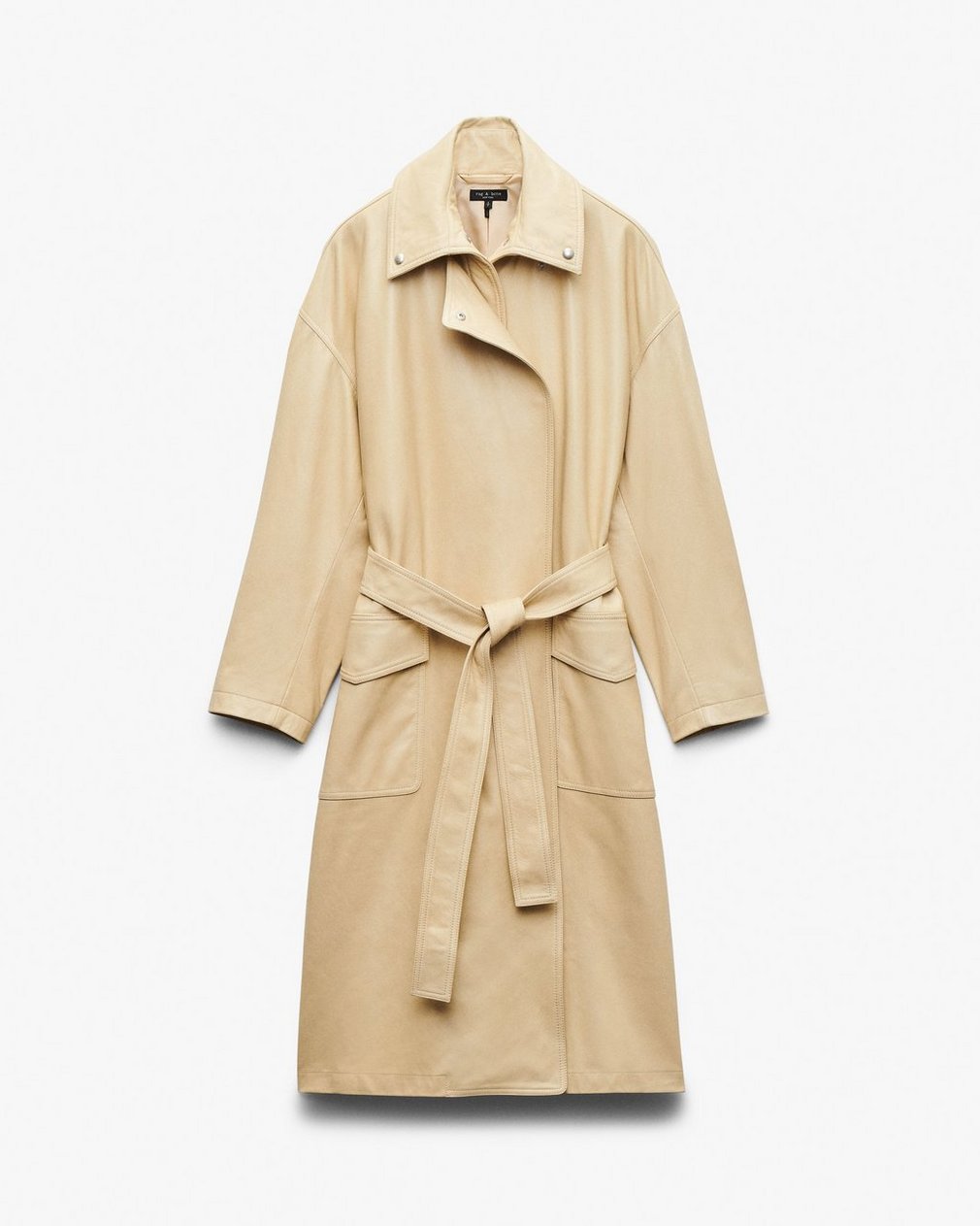 Rue Lamb Leather Trench Coat - Tan - Image 2