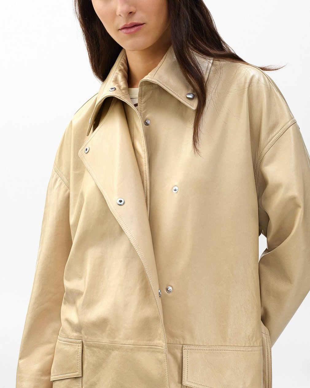 Rue Lamb Leather Trench Coat - Tan - Image 5