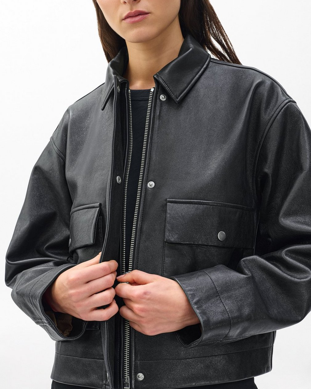 Nonie Lamb Leather Jacket - Black - Image 3
