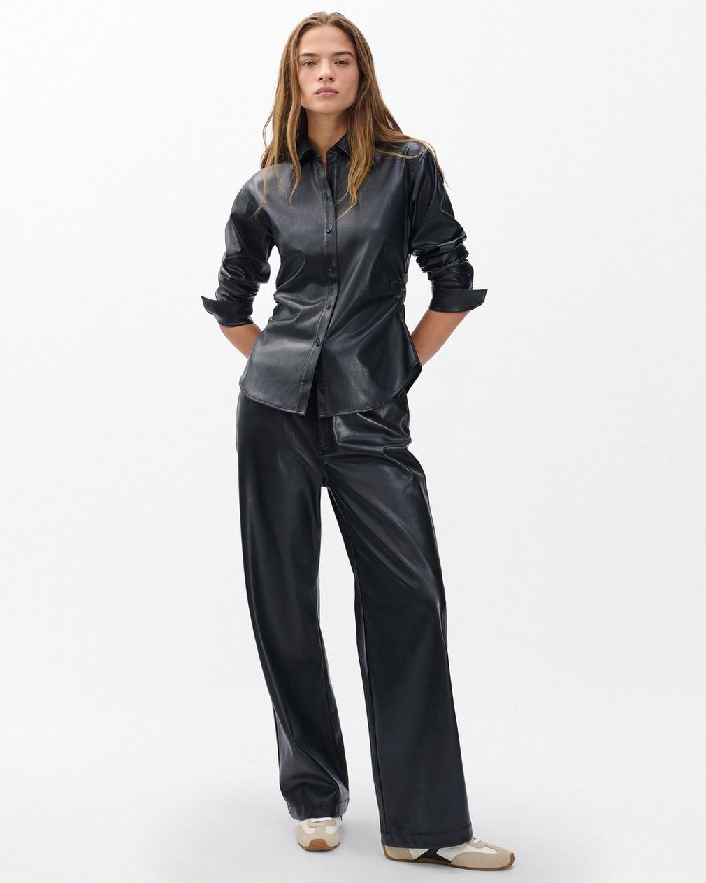 Leah Faux Leather Shirt - Black - Image 3