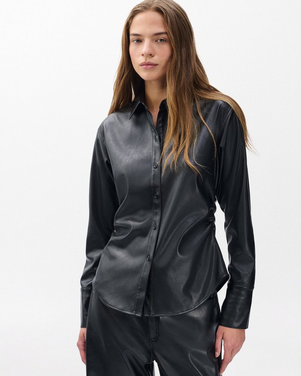 Leah Faux Leather Shirt - Black - Image 4