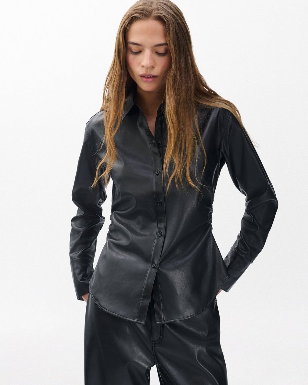 Leah Faux Leather Shirt - Black - Image 5