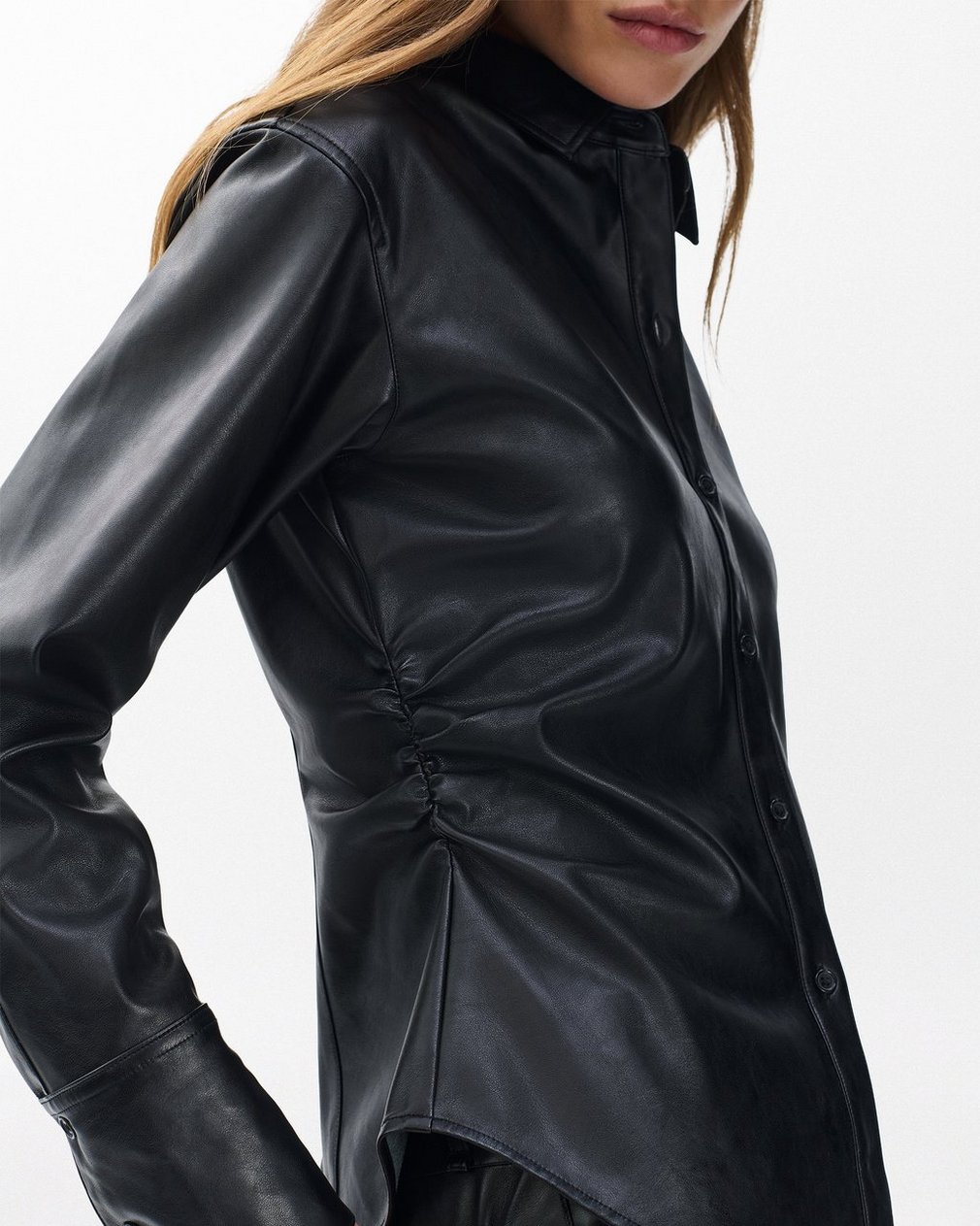 Leah Faux Leather Shirt - Black - Image 6