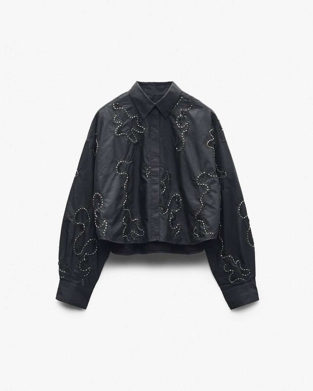 Beatrice Embroidered Poplin Shirt - Black Embroidery - Image 2