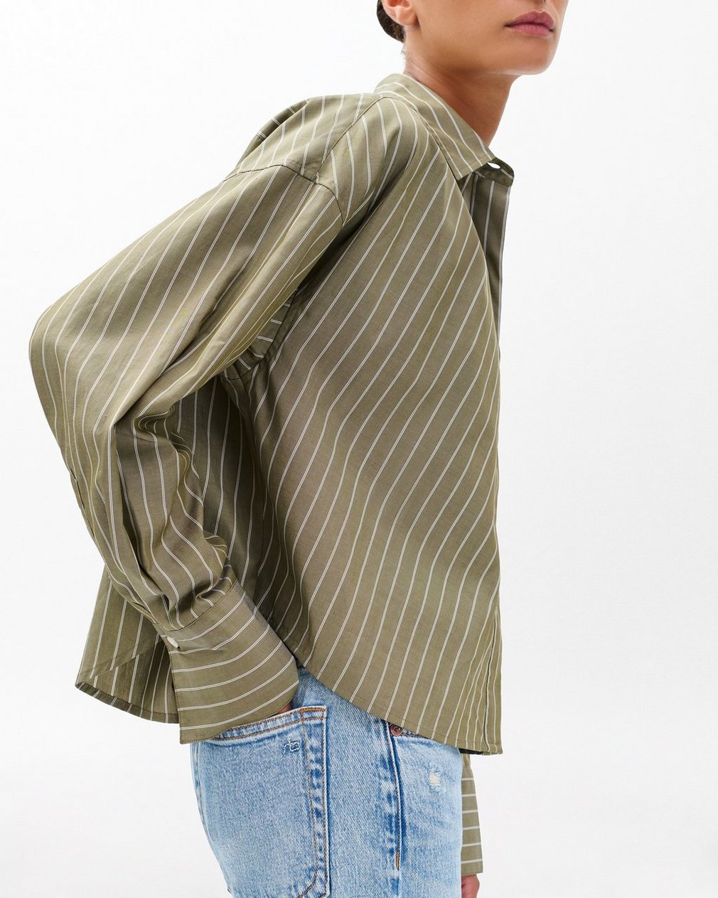 Martha Striped Poplin Shirt - Green Stripe - Image 4