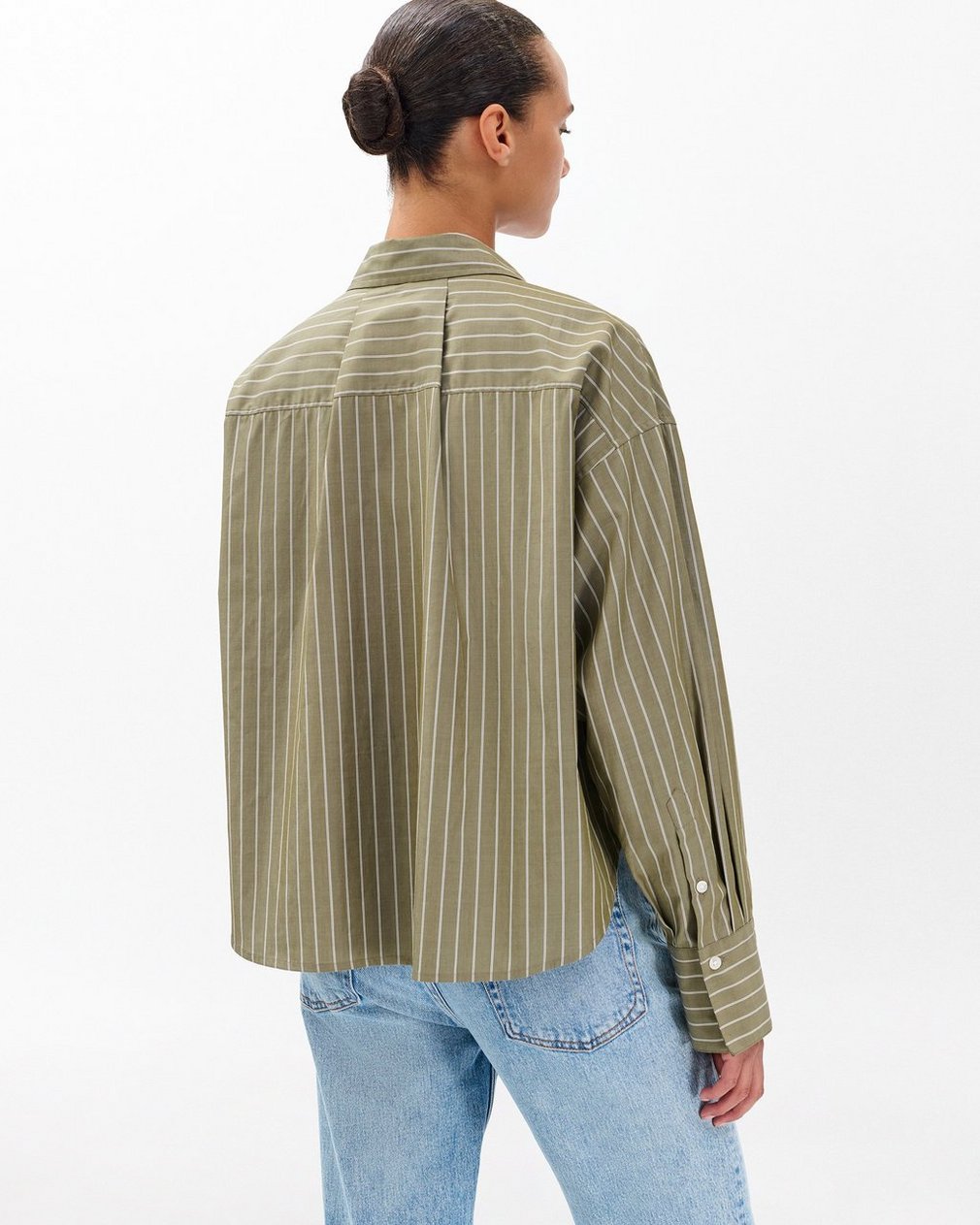 Martha Striped Poplin Shirt - Green Stripe - Image 5