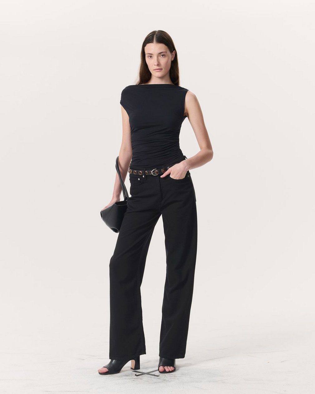 Luca Shirred Scoop-Neck Top - Black - Image 4