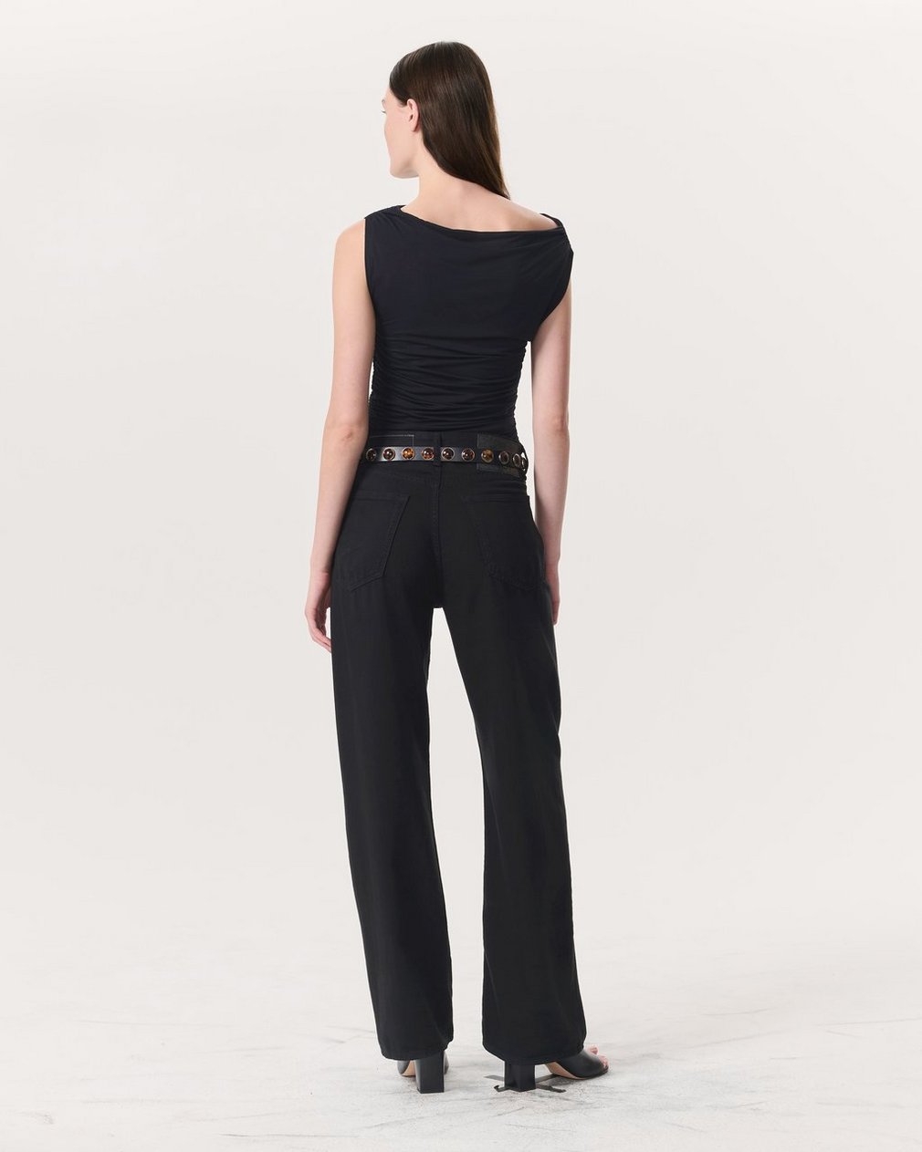Luca Shirred Scoop-Neck Top - Black - Image 5