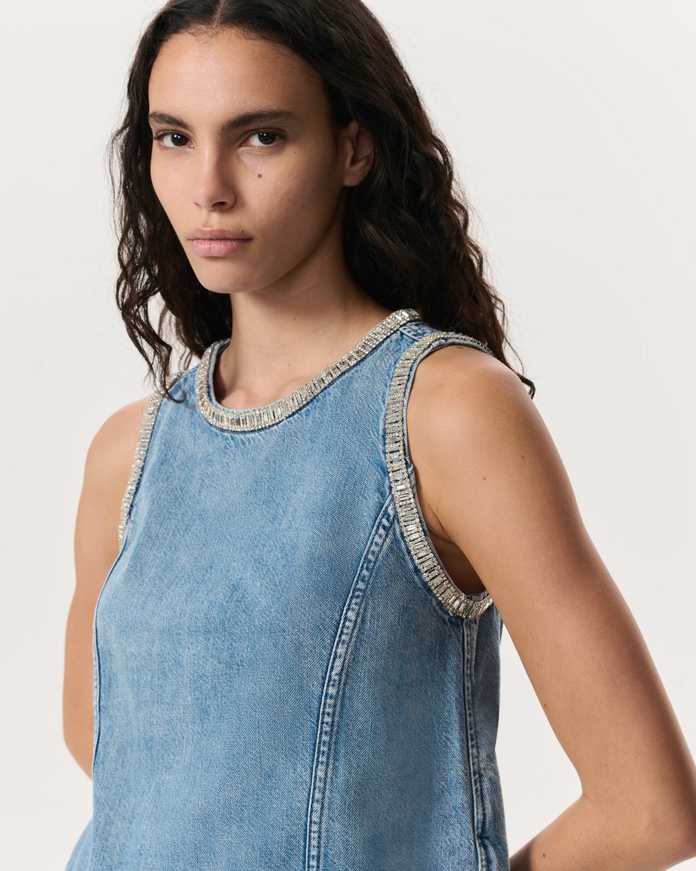 Ultra Featherweight Myla Embellished Denim Top - Pacific With Jewel - Image 3