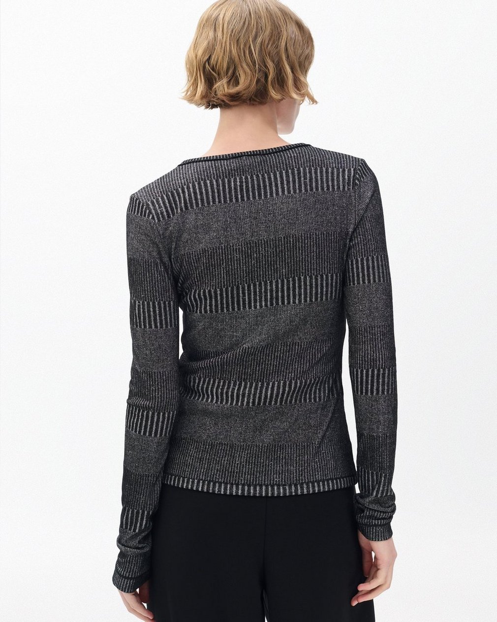 The Knit Striped Ribbed Henley - Black White Multi - Image 6