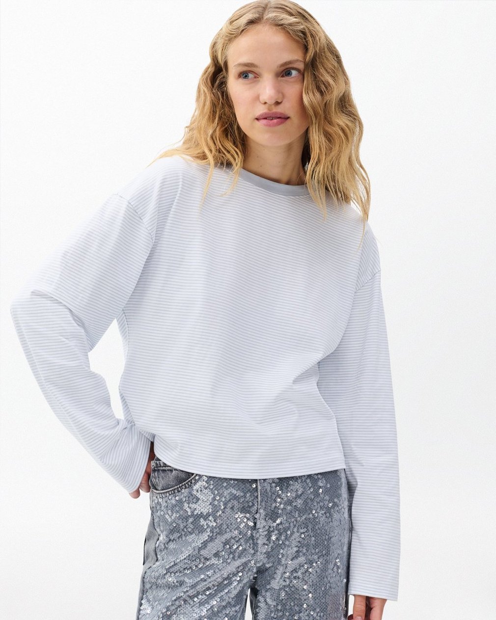Kelly Boxy Striped Long-Sleeve Tee - Light Blue Multi - Image 4