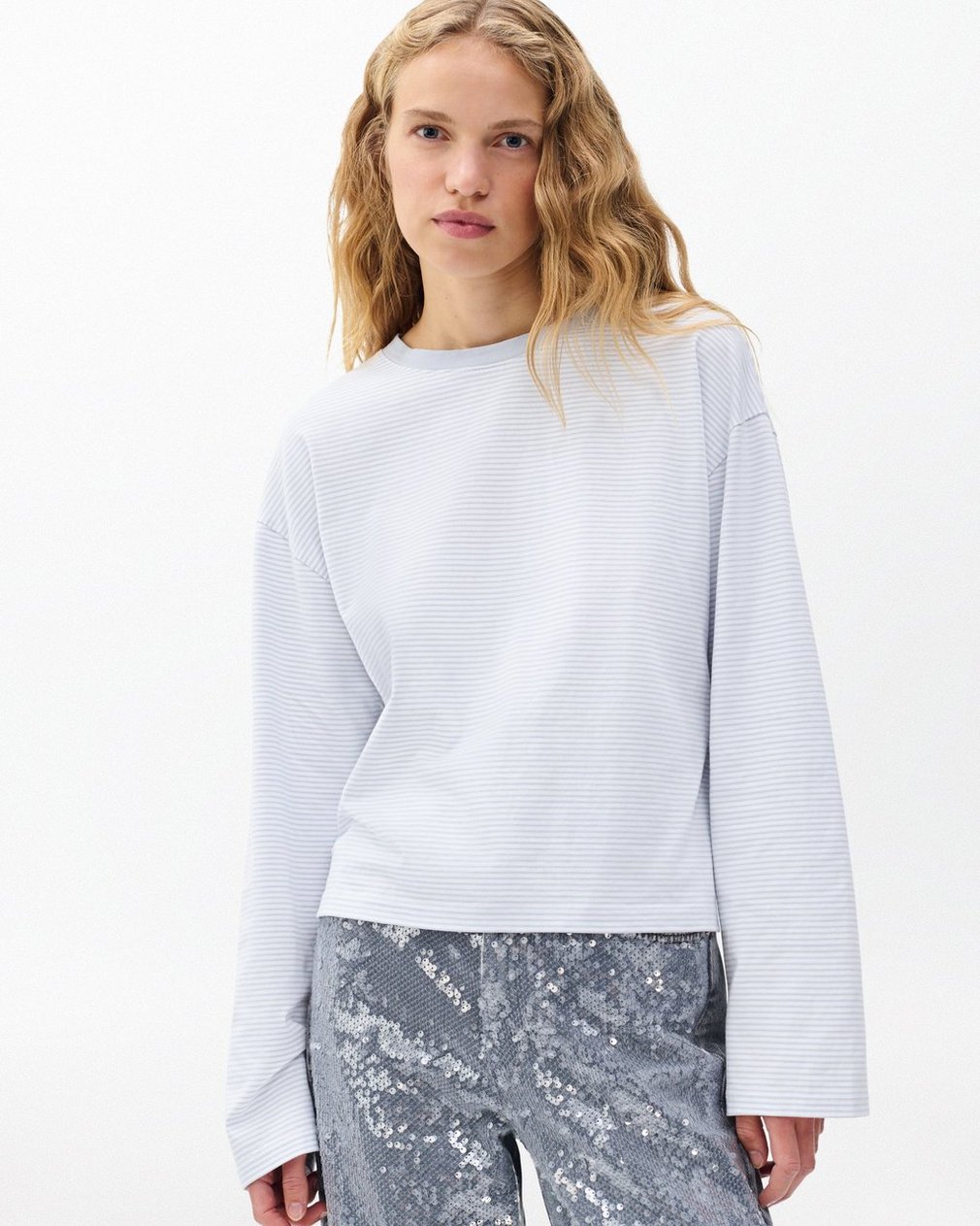 Kelly Boxy Striped Long-Sleeve Tee - Light Blue Multi - Image 5