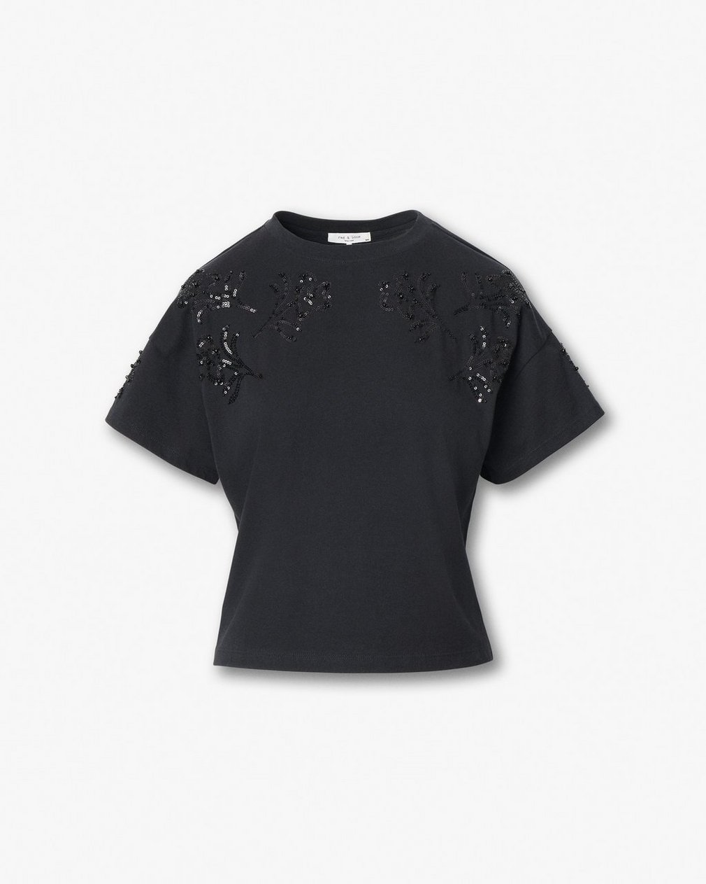 Kelly Boxy Beaded Floral Tee - Black - Image 2