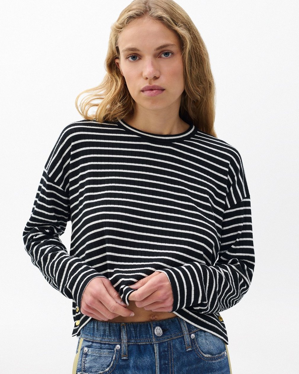 The Knit Striped Long-Sleeve Tee - Black Multi - Image 5