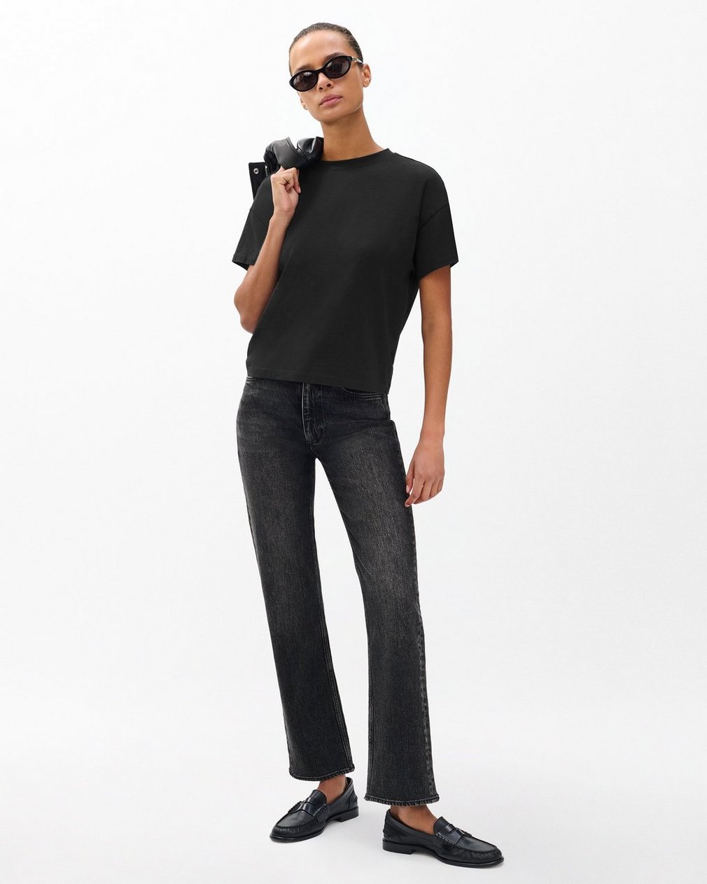 Kelly Boxy Cotton Tee - Black - Image 4