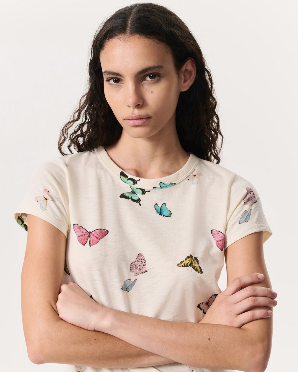 Butterfly Printed Cotton T-Shirt - Ivory Multi - Image 3