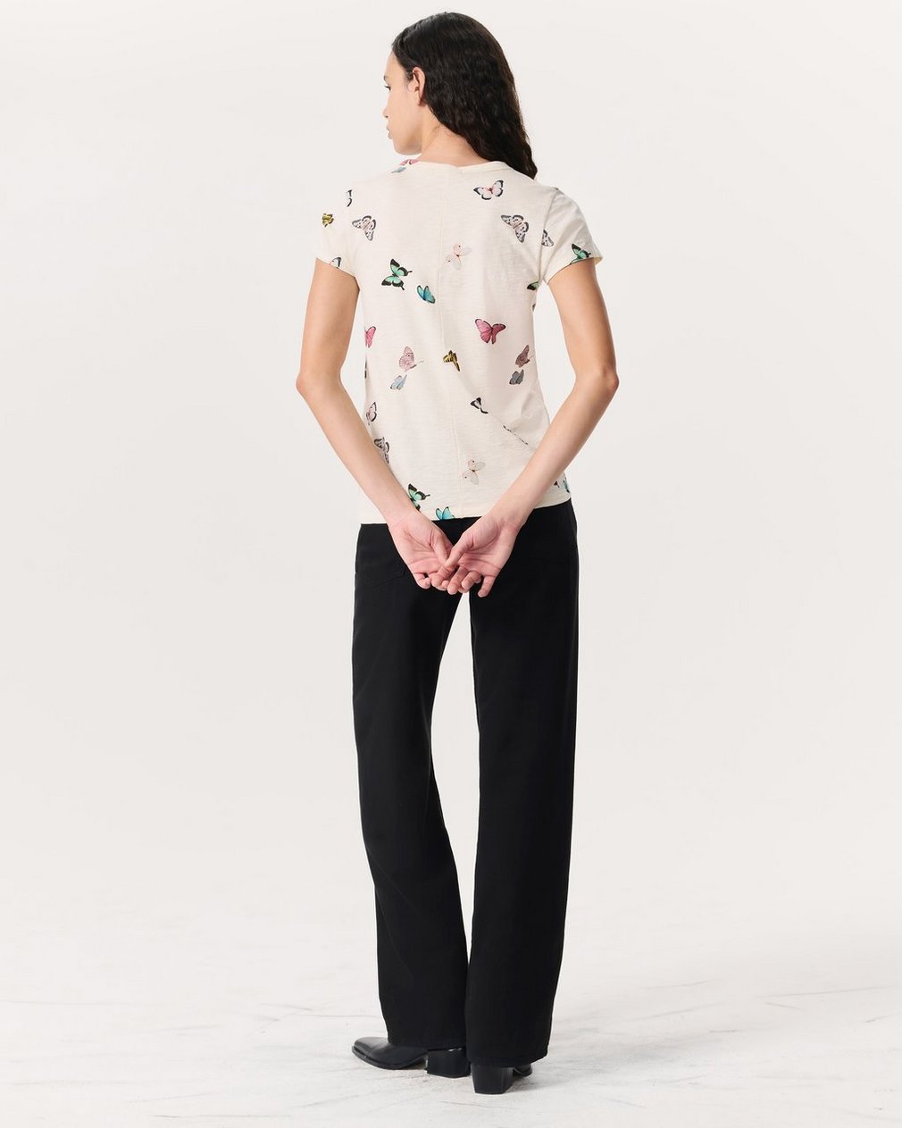 Butterfly Printed Cotton T-Shirt - Ivory Multi - Image 5