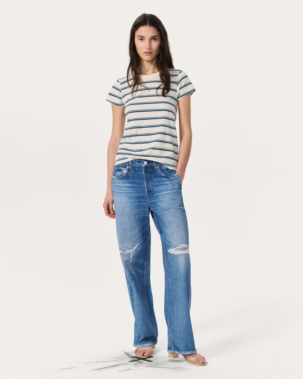The Slub Striped Tee - Ivory/Blue Multi - Image 3