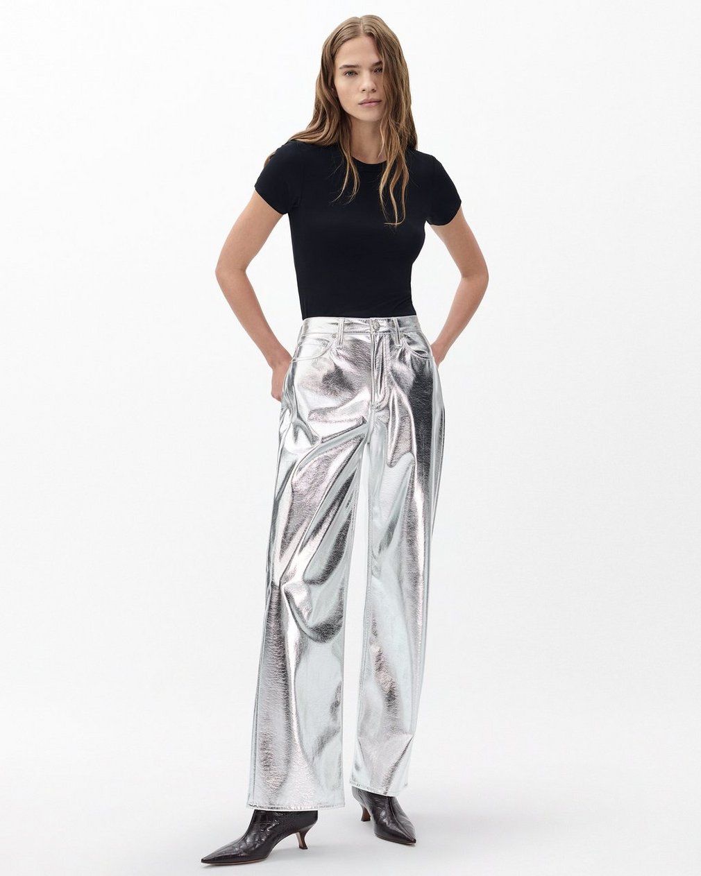 Logan Faux Leather Pants - Silver - Image 3