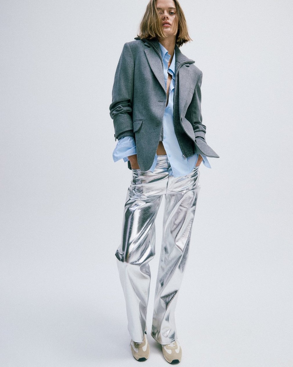 Logan Faux Leather Pants - Silver - Image 7
