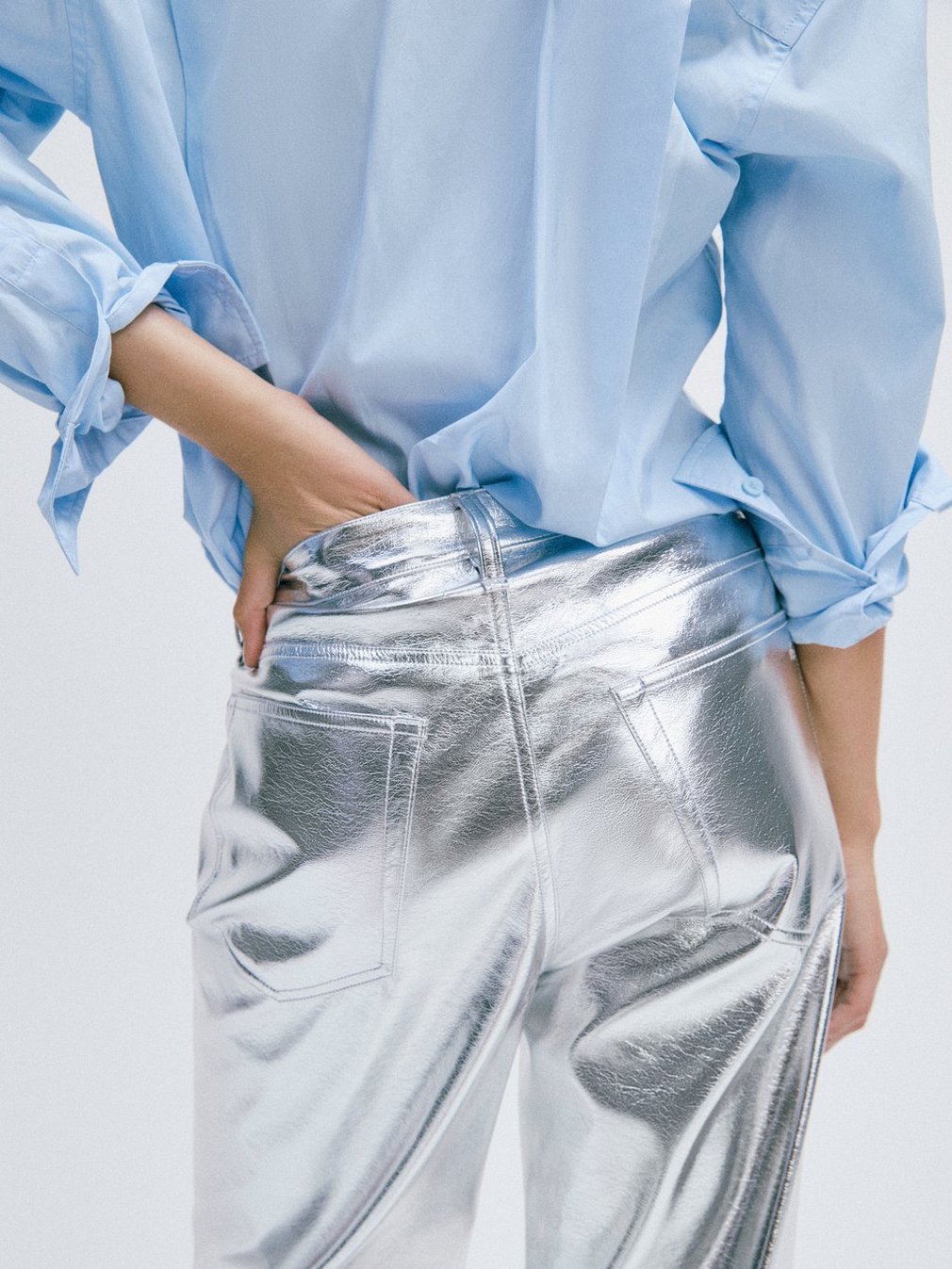 Logan Faux Leather Pants - Silver - Image 8