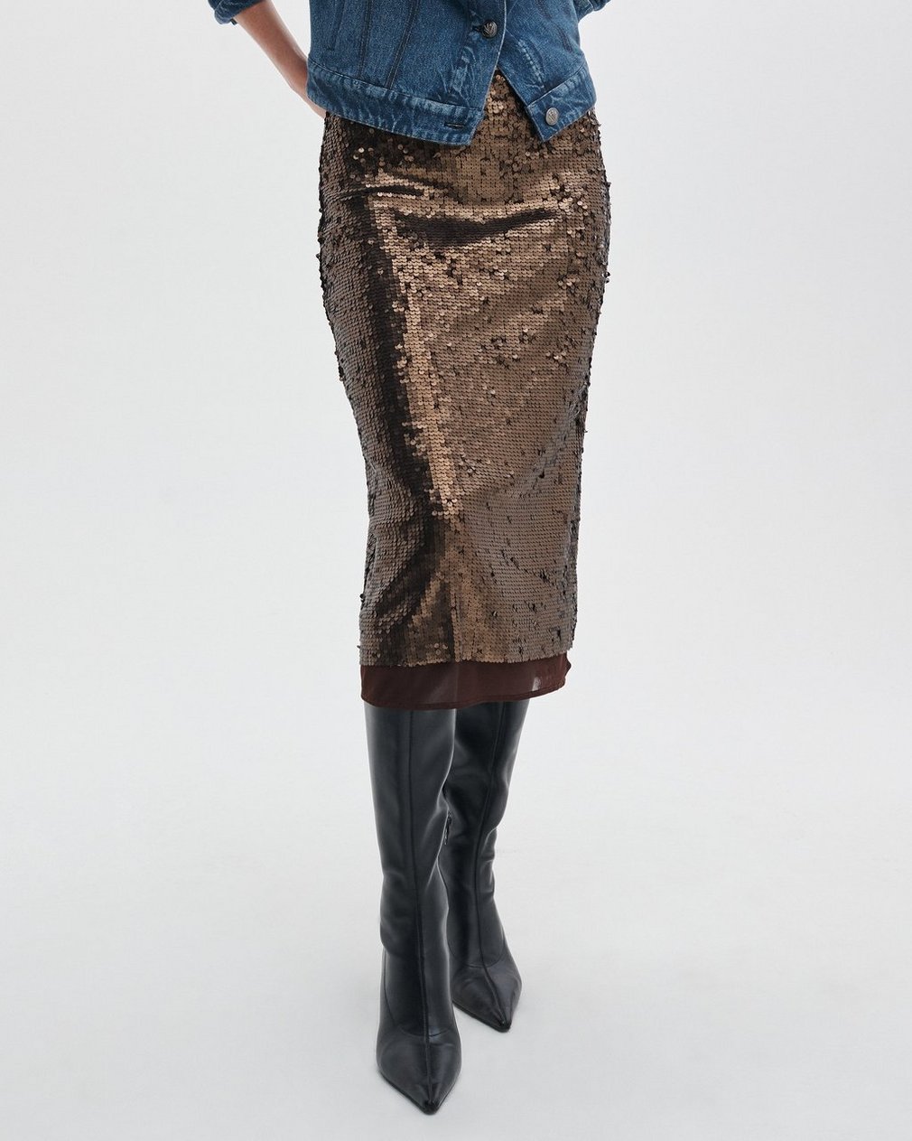 Lucy Sequined Skirt - Coffee - Image 3