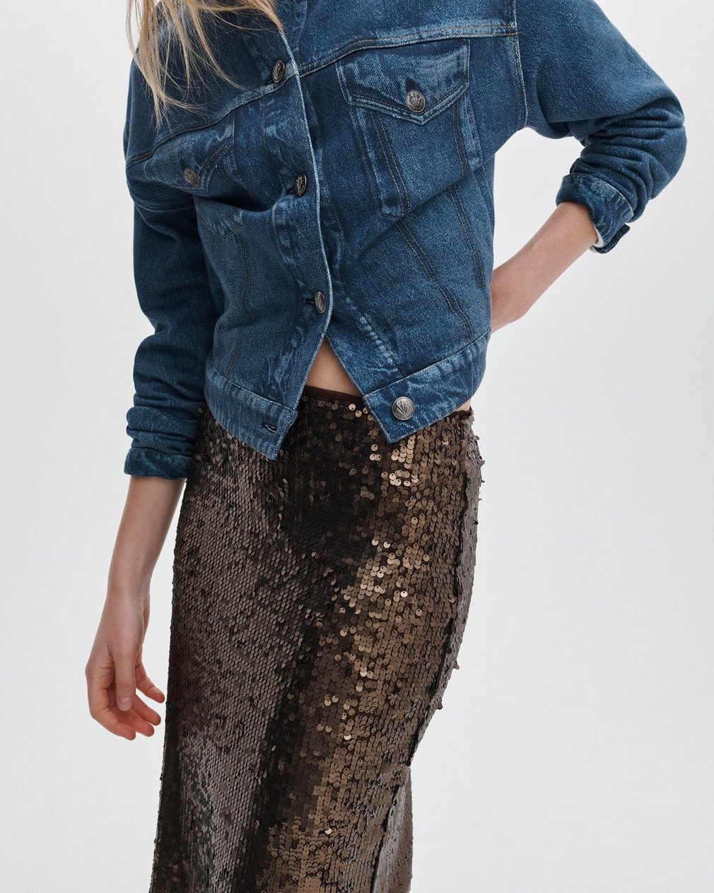 Lucy Sequined Skirt - Coffee - Image 4