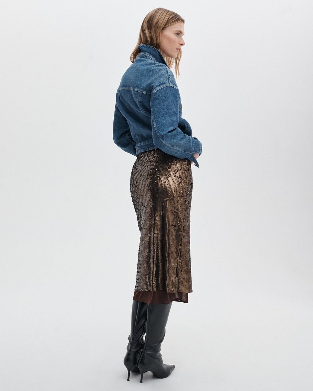 Lucy Sequined Skirt - Coffee - Image 5
