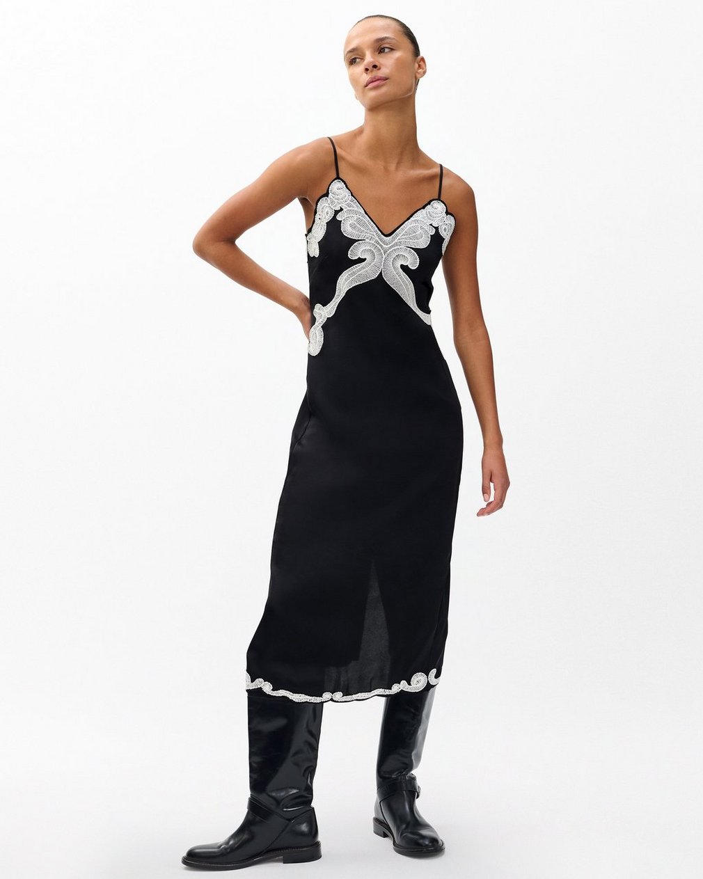 Ann Embroidered Slip Dress - Black - Image 3