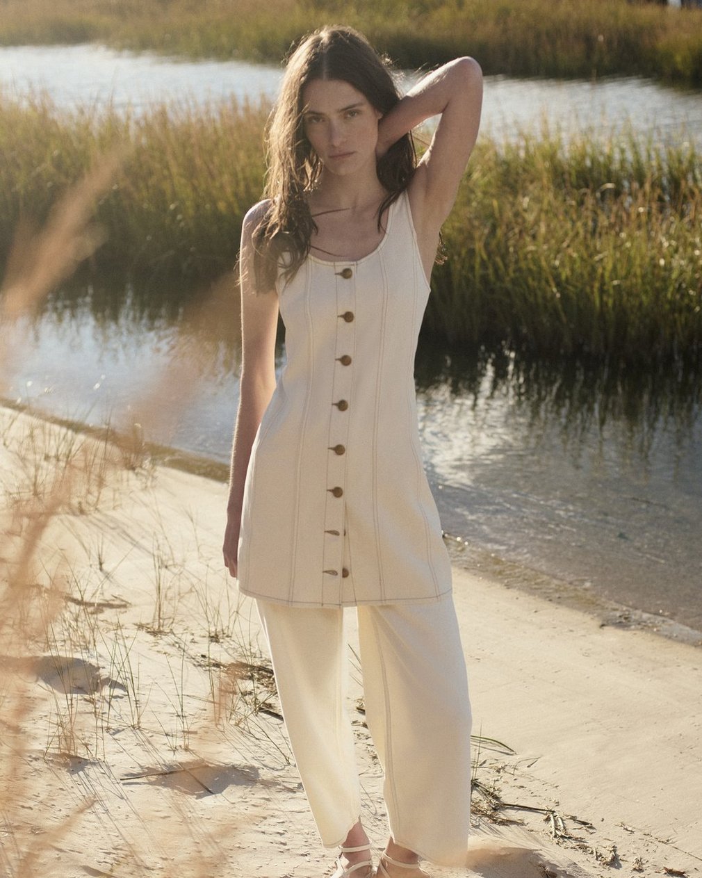 Laney Denim Dress - Ecru - Image 7